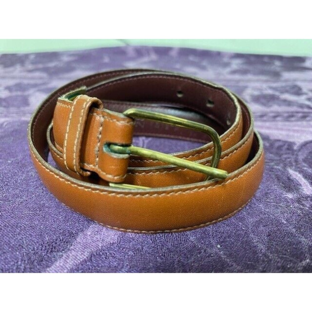 Trafalgar Womens Belt Cognac Tan leather Size 28 Narrow with Brass Buckle 807802